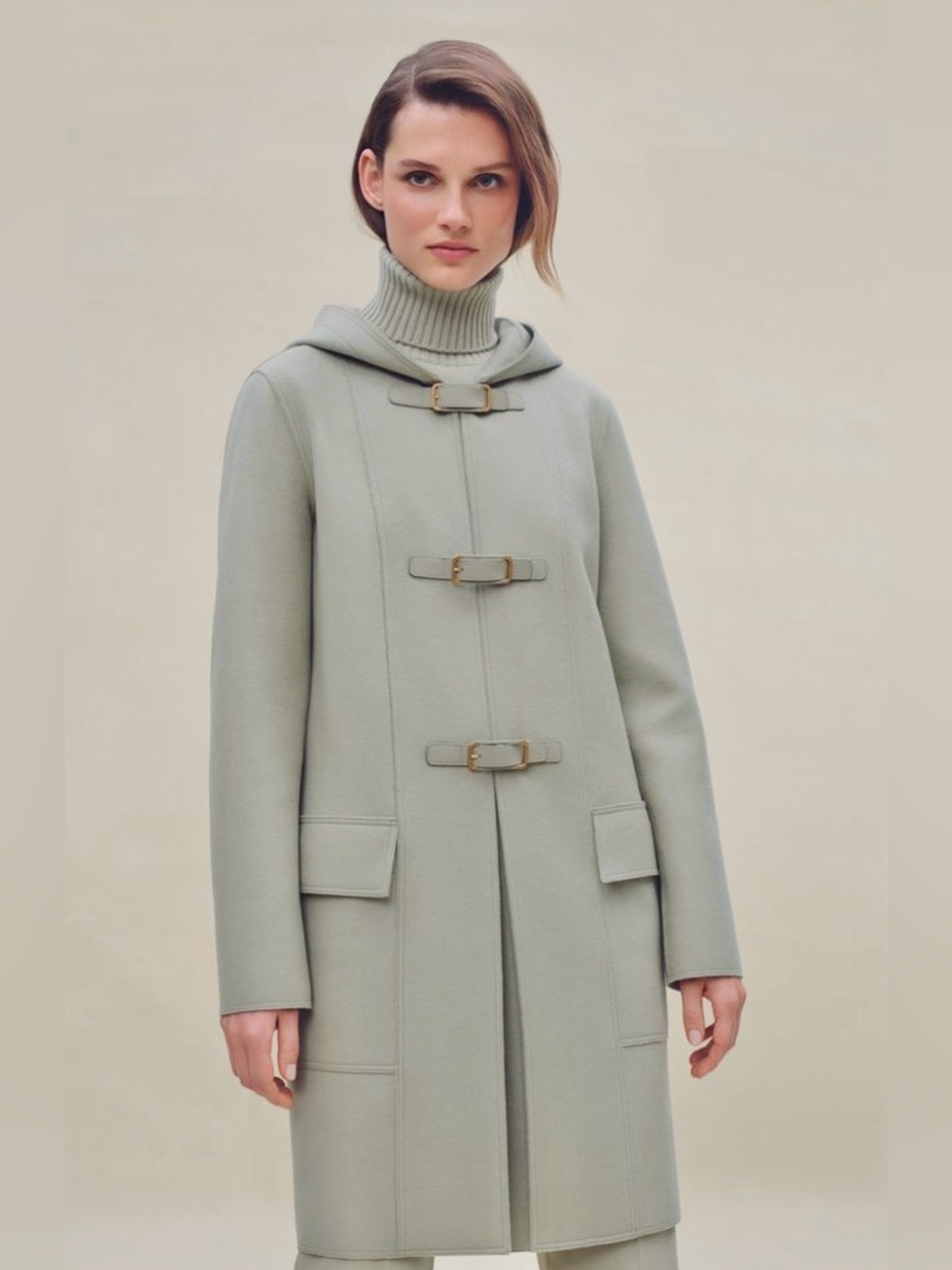 LORO PIANA 100% Cashmere Hooded Duffle Coat Green Nile • IT 38 • F/W Runway